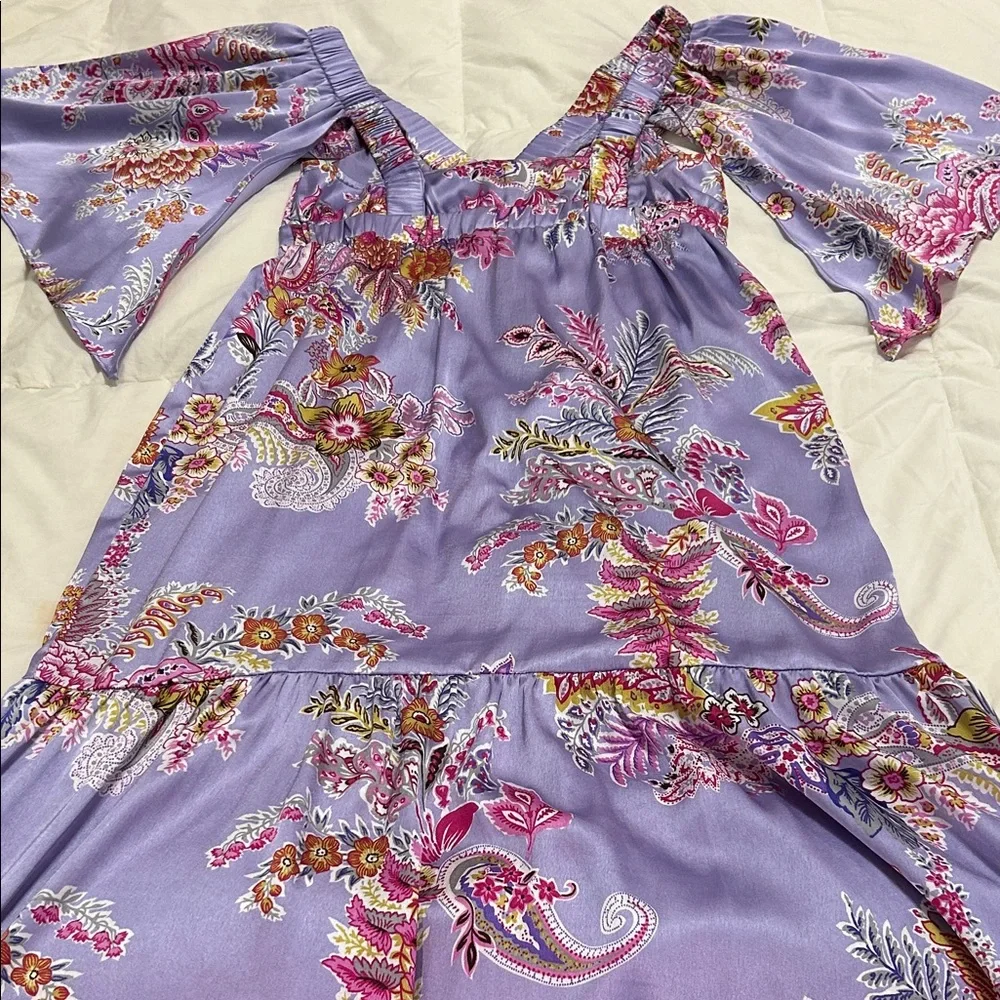 ASOS Lilac Satin V-Neck Flutter Sleeve Floral/Paisley Print Maxi Dress. Size 4